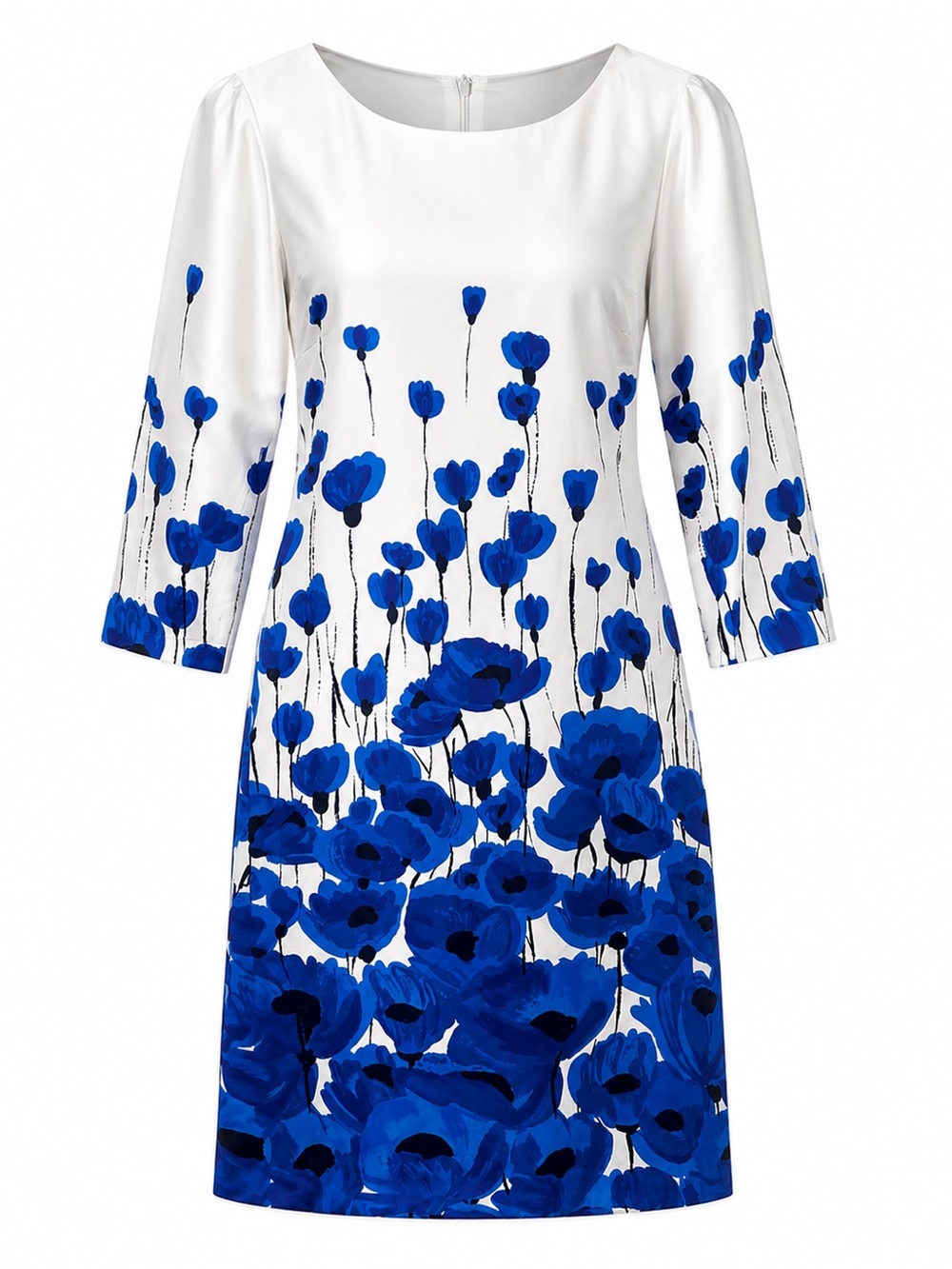 Brooks Brothers Blue & White Floral Silk Dress Size 10 3/4 Sleeves Lightweight